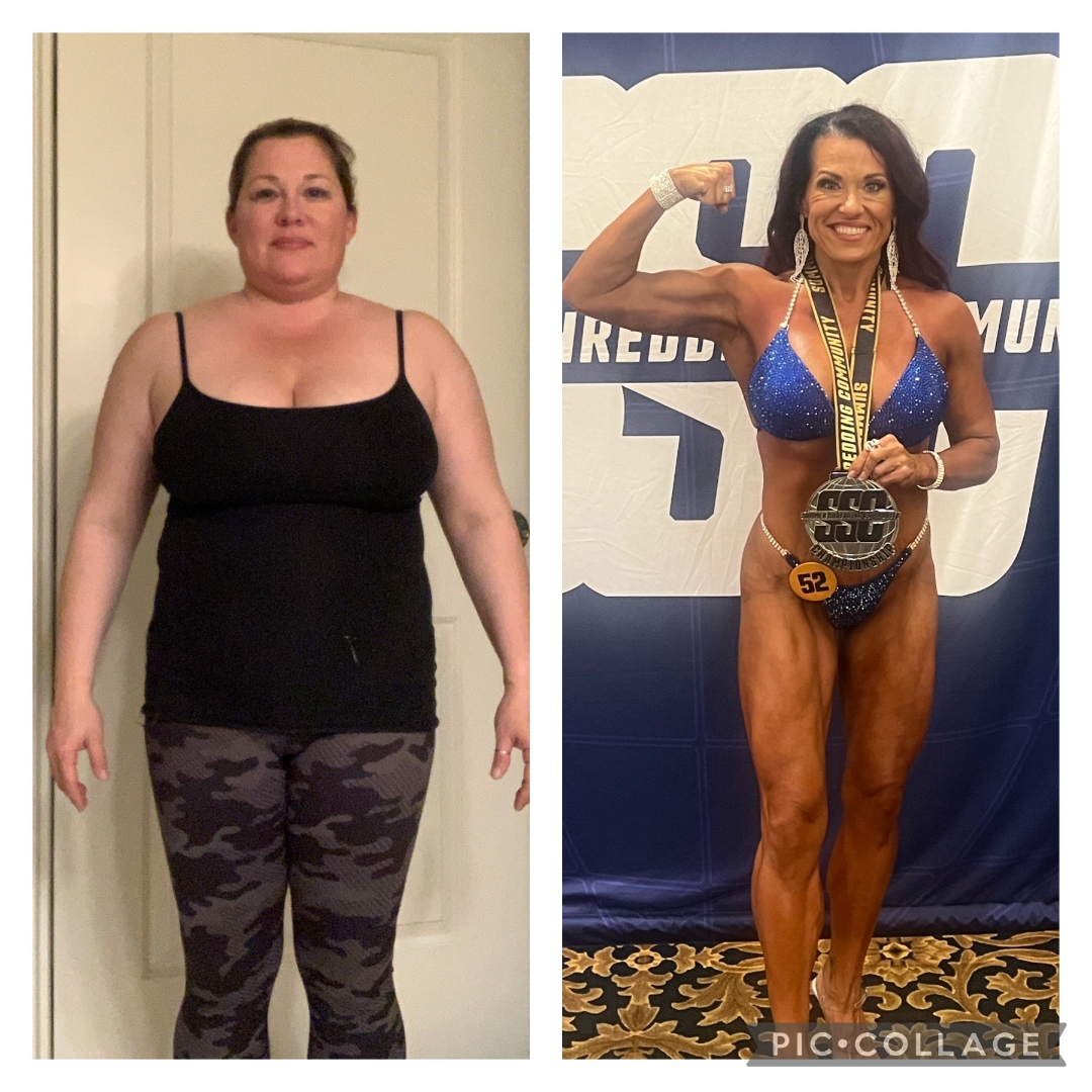Female client before and after, from feeling invisible to first-place bikini medal